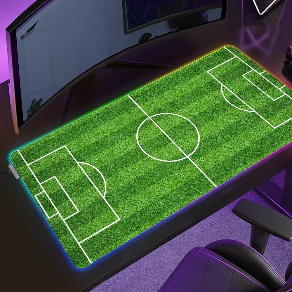 Green Football Field Mouse Mat, Gaming LED Mousepad, XXL Desk Mat in Retroilluminated RGB Rubber with Micro USB