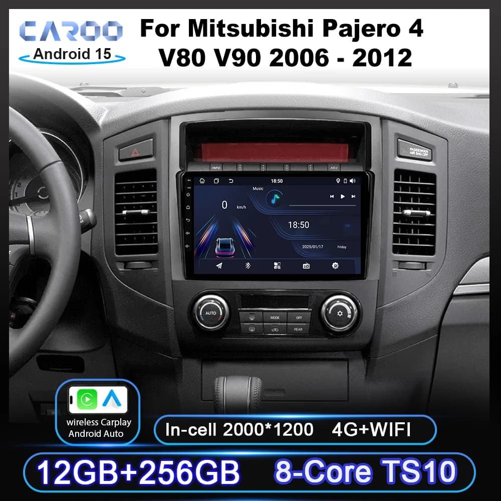 Android 15 GPS Navigation Stereo For Mitsubishi Pajero 4 V80 V90 2006 -2010 2011 2012 Auto Radio Multimidia Player Carplay QLED
