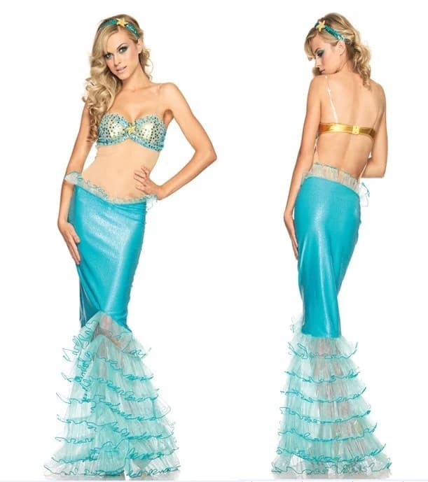 Blue Mermaid Cake Skirt Hong Kong Miss Performance Costume Nightclub Dance Girl Stage Outfit DS Suit Halloween Theme