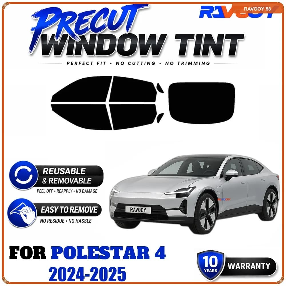 RAVOOY Precut Window Tint, Reusable Removable EPU Film, Custom Fit for Polestar 4 2024-2025, UV Heat Protection