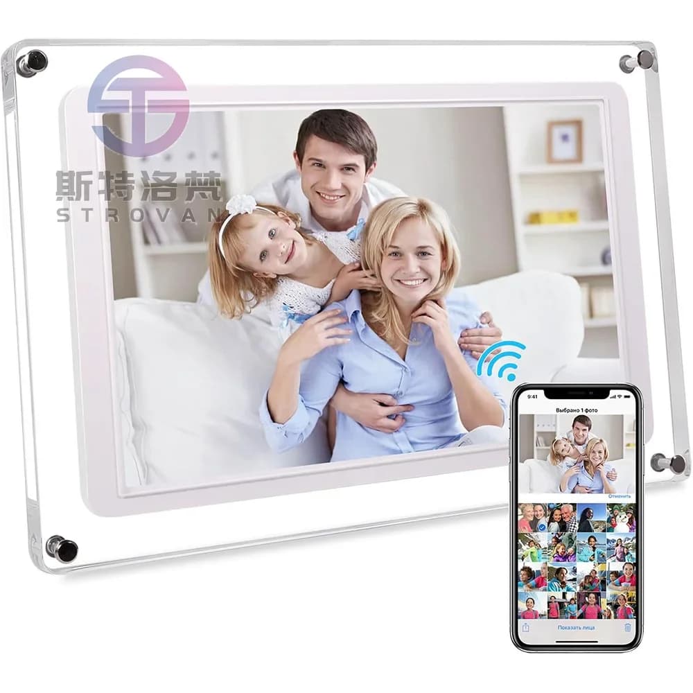 10.1 Inch Transparent Acrylic WiFi Touch Digital Photo Frame 8GB Smart Electronic Picture Album for Home Decor Gift