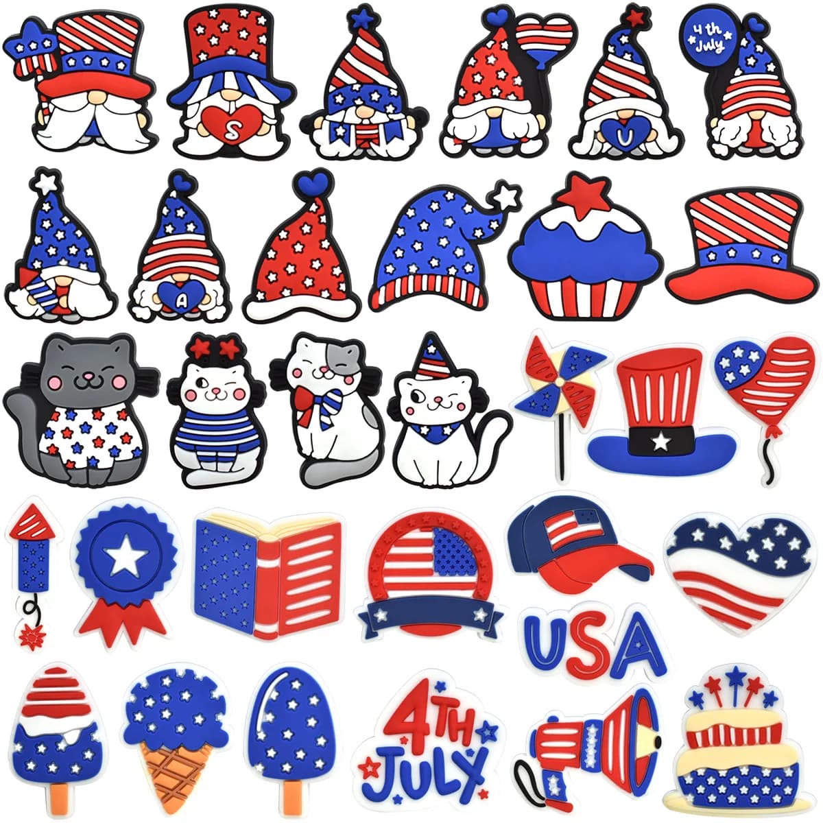 Independence Day PVC shoe Charms Slippers Buckle combination Fit Wristbands accessories Decoration Bands gift unisex party