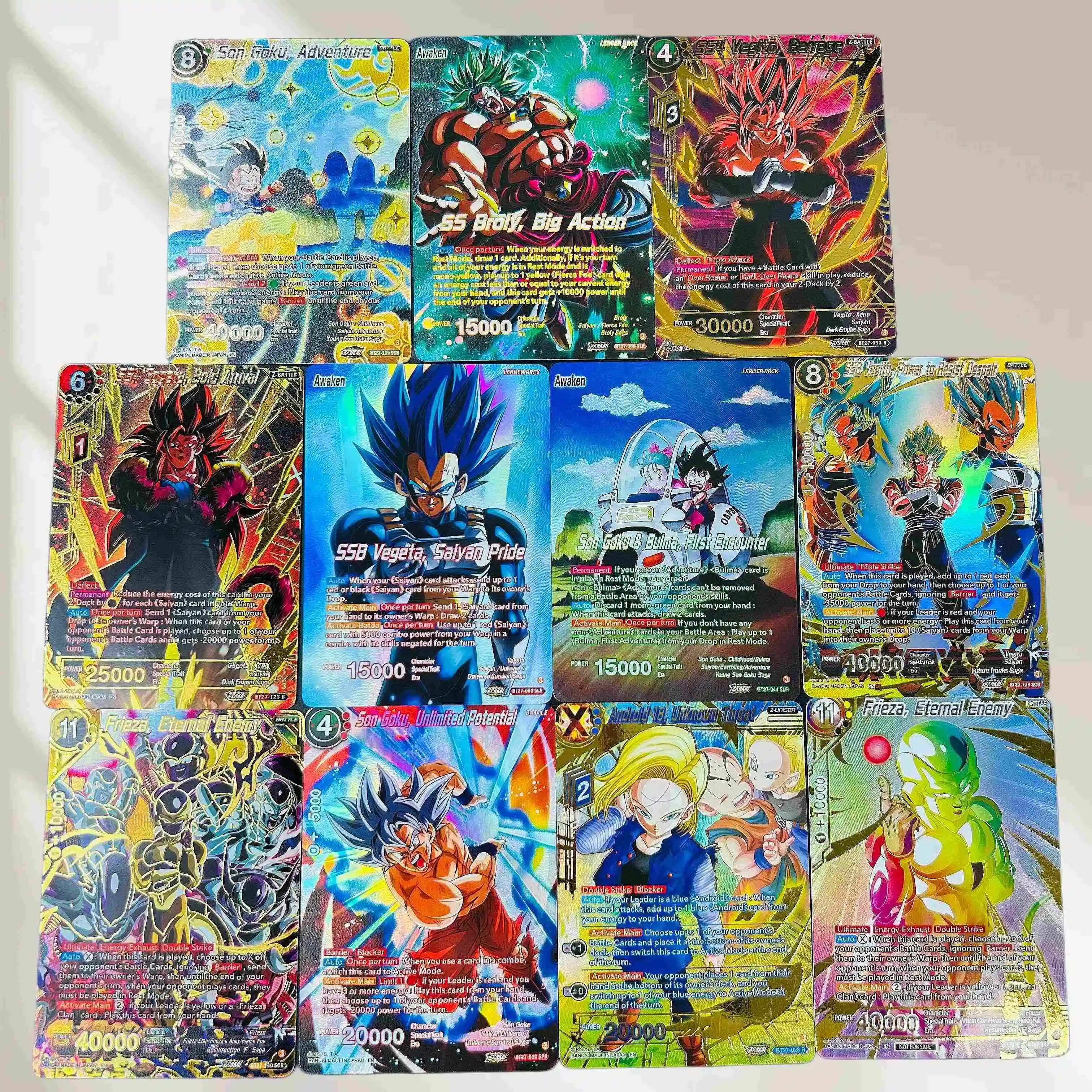 DIY 11Pcs Dragon Ball Goku Vegeta Gogeta Broly Gold Foil Texture Flash Cards Classic Anime Collectible TCG