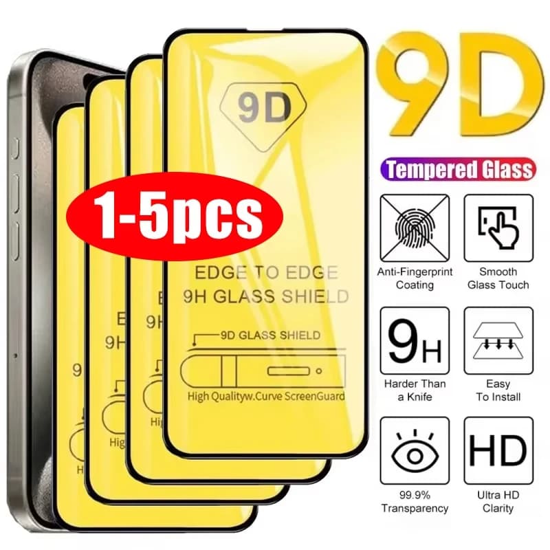 1-5PCS 9D Copertura Completa In Vetro Temperato Per iPhone 17 16 15 11 12 13 14 Pro Max 16E Protezione Dello Schermo Per iPhone 13 Mini XR X XS Max