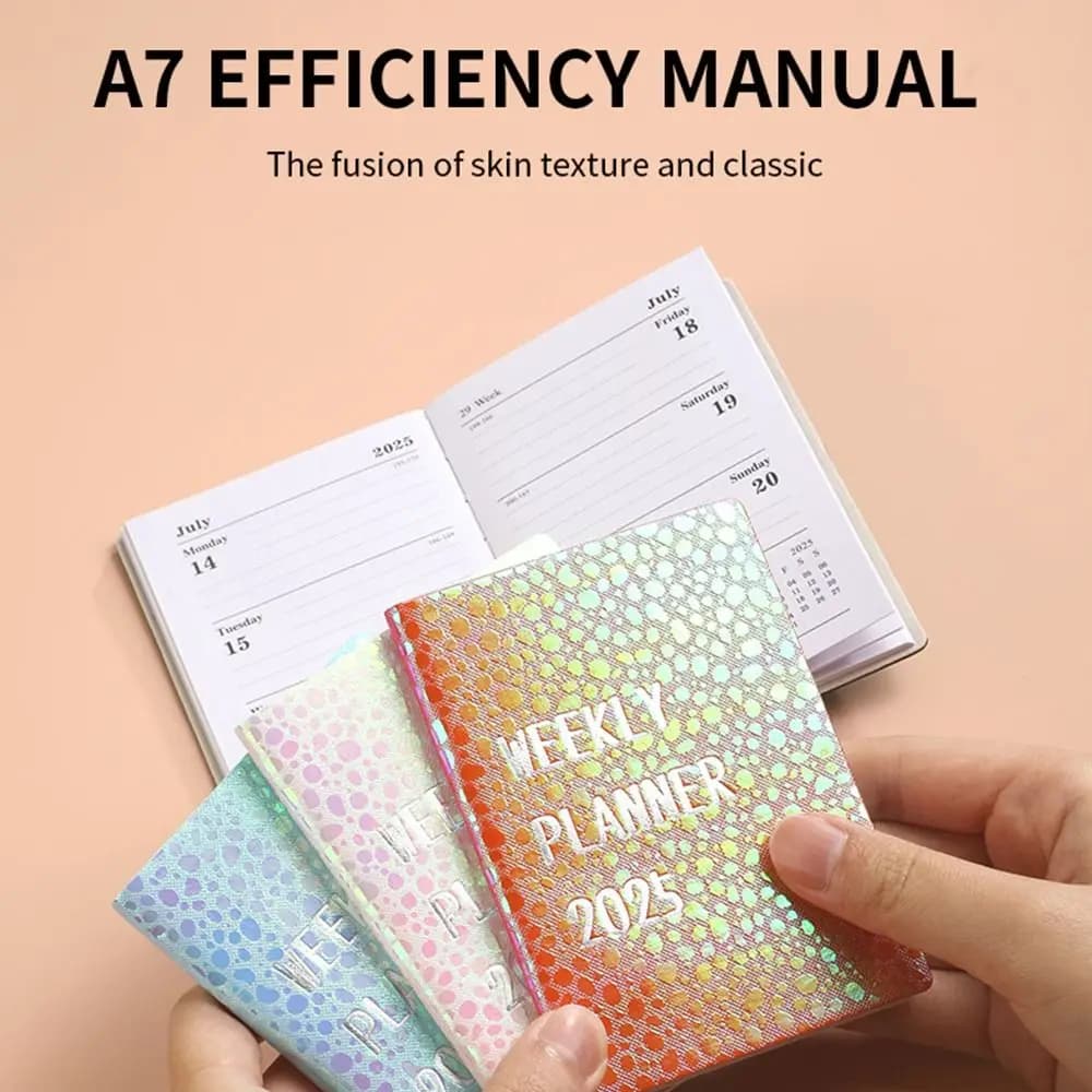 Agenda 2025 A7 in Inglese, Pianificatore Efficiente, Calendario Tascabile in Pelle Colorata, Planner 2025 in Inglese, Blocco Note