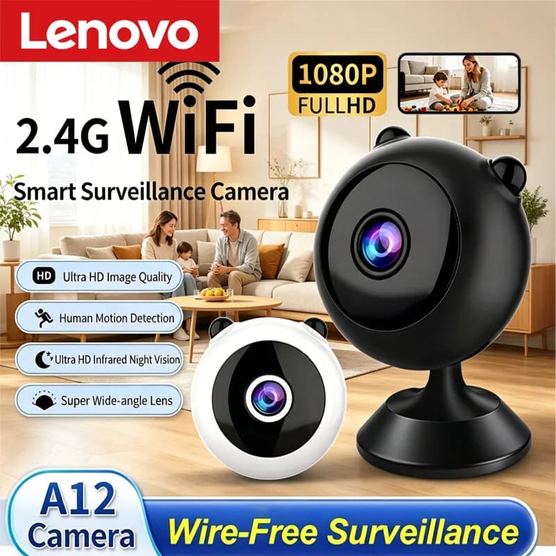 Lenovo A12 Telecamera di Sicurezza Smart Wireless Wi-Fi per Casa con Visione Notturna HD e Monitoraggio Senza Fili Nuovo 2026