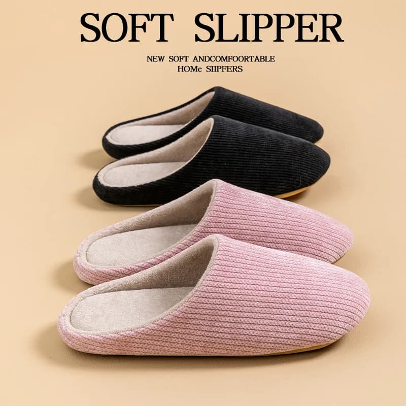 Soft‑Sole Non‑Slip Indoor Slippers Couple Cotton Slippers Autumn Winter Warm Fleece House Shoes for Men Women