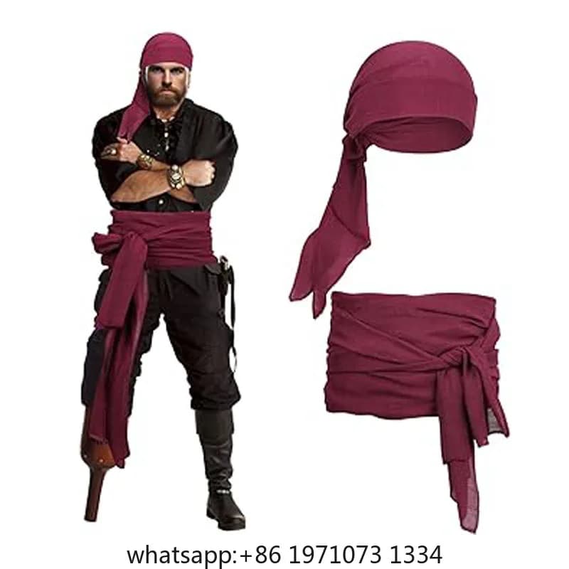 Pirates Headband Medieval Costume Accessory Wrap Head Scarf Sash Waist Belt Set Men Women Halloween Caribbean Bandanas Cap