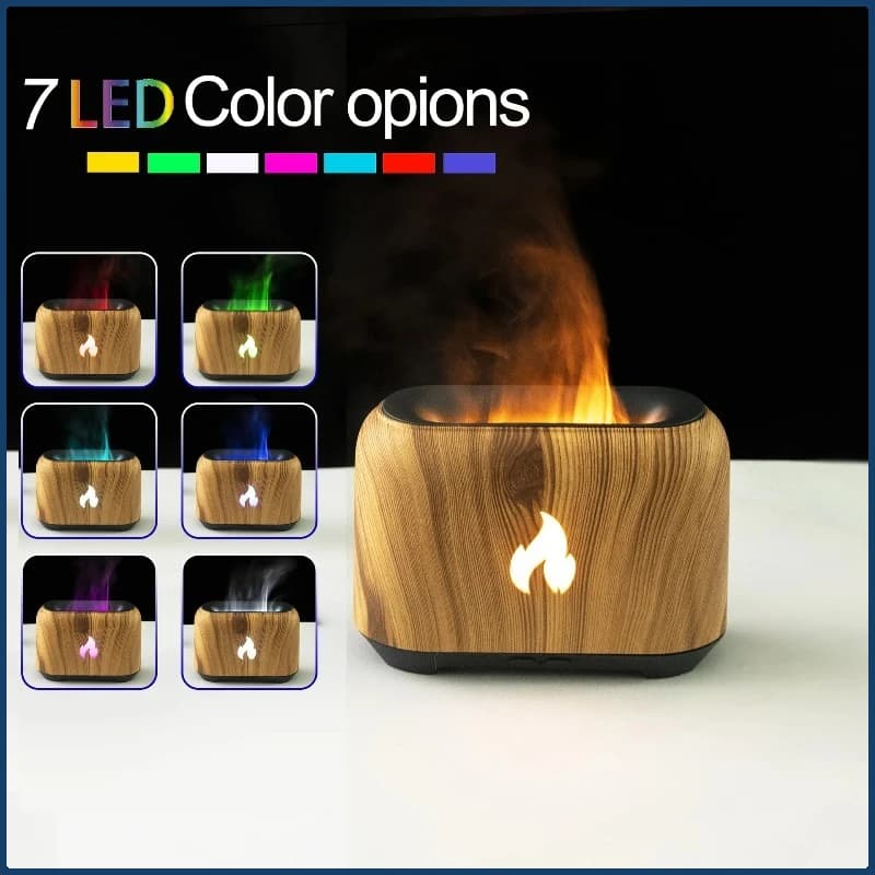 Nuovo Diffusore di Fragranze a 7 Colori con Simulazione Fiamma, USB, per Ufficio e Casa, Umidificatore Ultrasonico