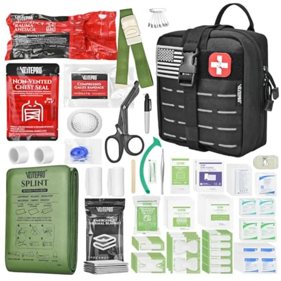 Kit di Pronto Soccorso Avanzato per Traumi - Attrezzatura da Campeggio d'Emergenza con Kit Laccio Emostatico, Benda Compressiva, Stecca da 36 Pollici, Attrezzatura di Sopravvivenza Portatile