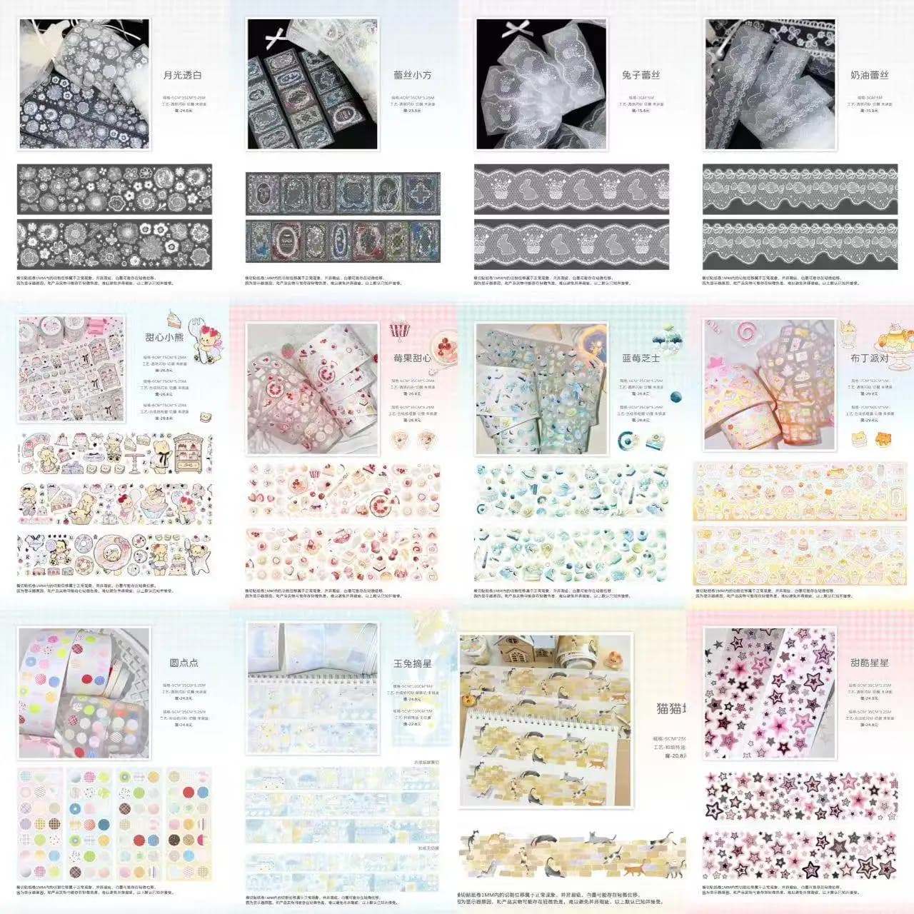 Rotolo di Adesivi per Diario, Carta Washi con Cerchi, Fiori, Cornici e Stelle per Journaling, Planner, Fai da Te, Quaderni