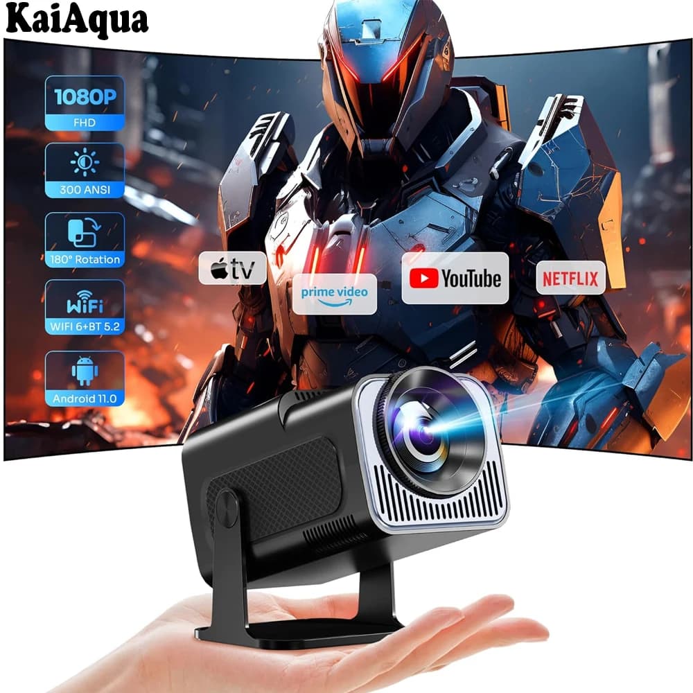KaiAqua HY320 mini Nuovo Proiettore 4K Nativo 1080P Android 11 350ANSI Wifi6 BT5.0 Cinema Portatile da Esterno 180° ° Proiettore Rotante
