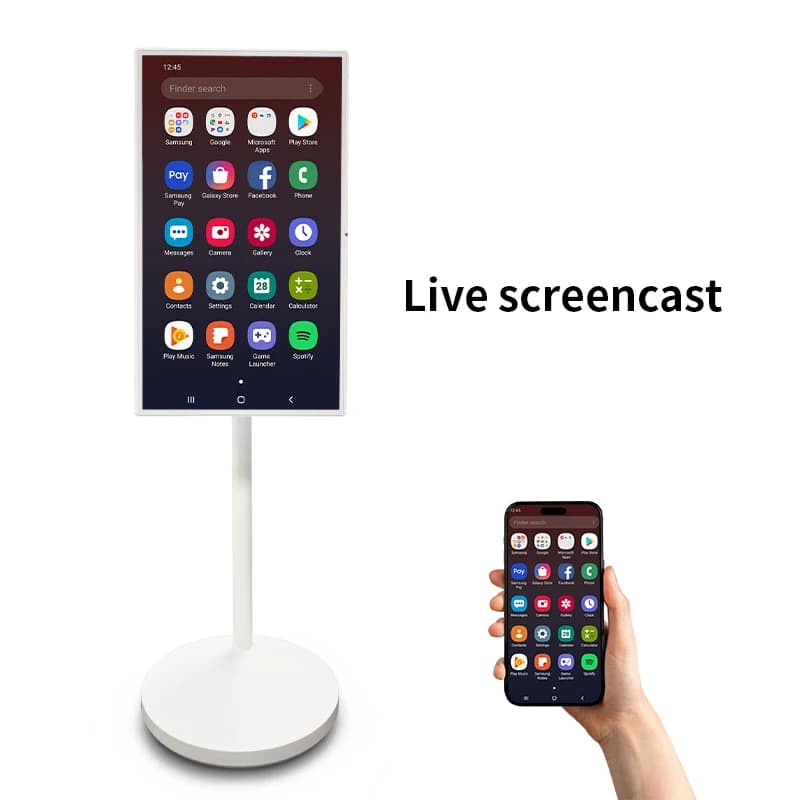 BENSHI 32 pollici Attrezzatura per trasmissione in streaming live Proiettore Display touch screen per telefono cellulare Smart TV da pavimento arrotolabile