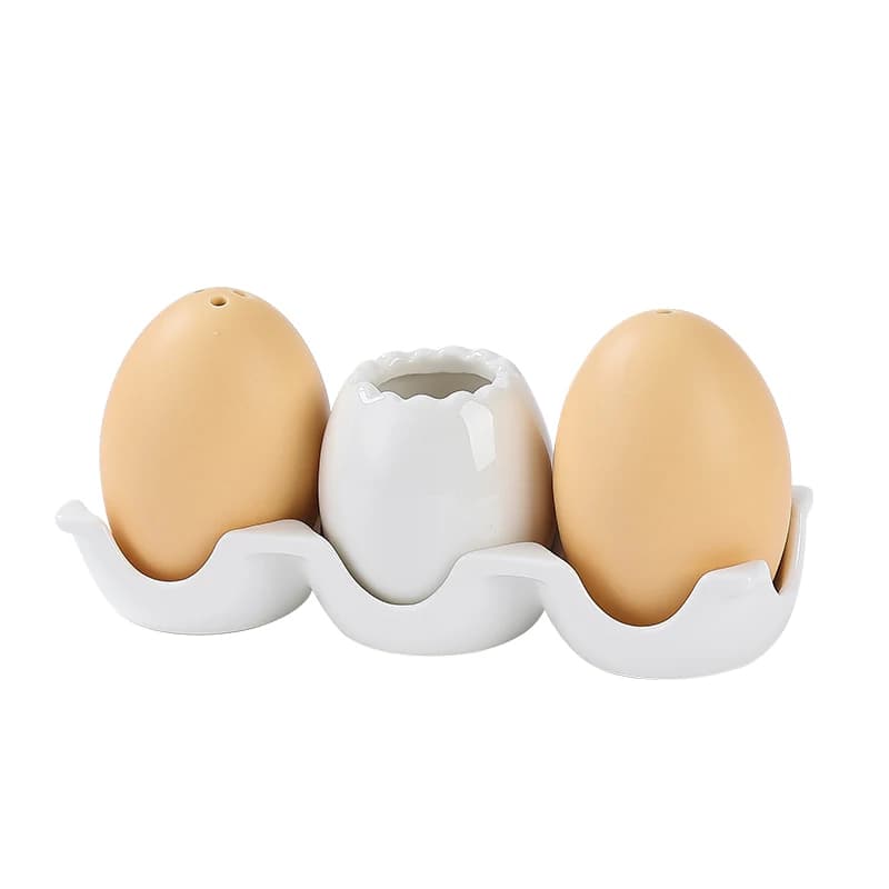Set Creativo di Bottiglie per Spezie a Forma di Uovo in Ceramica con Vassoio, Portastuzzolini, Contenitore per Sale e Zucchero, Accessorio da Cucina
