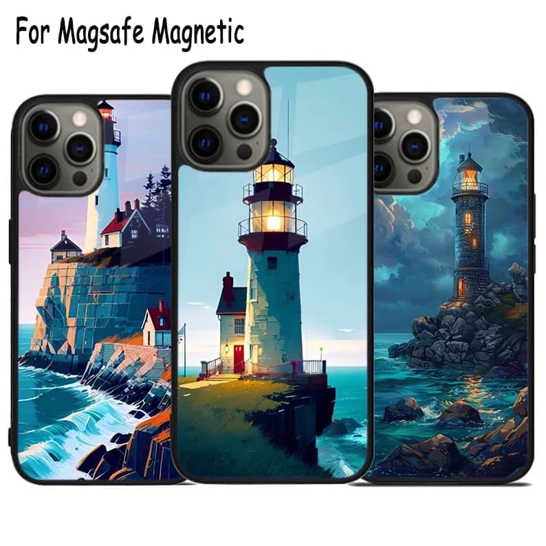 Custodia per telefono Anime Lighthouse con ricarica wireless per iPhone 17 Air 15 16 16e 14 13 11 12 Pro Max Plus, cover magnetica Magsafe antiurto
