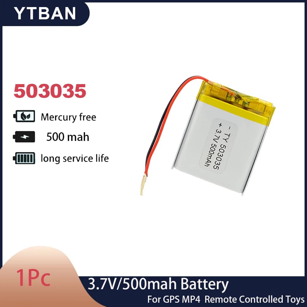 1 pezzo 3,7 V 503035 Batteria al litio polimerica GPS ricaricabile da 500 mAh per altoparlante Bluetooth radio registratore di guida a luce LED
