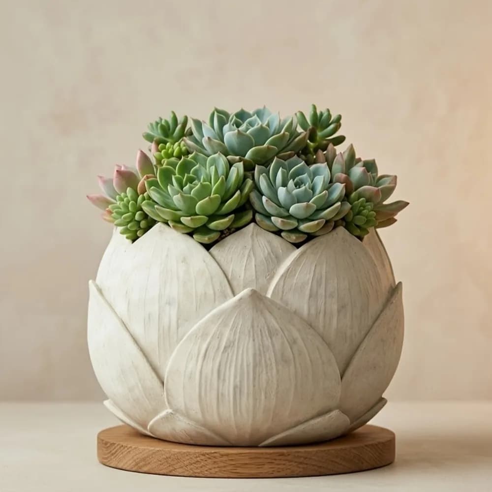 Exquisite Creative Lotus Shaped Resin Flower with Drainage Hole Window Sill Creative Succulent Flower Pot Background Decoration