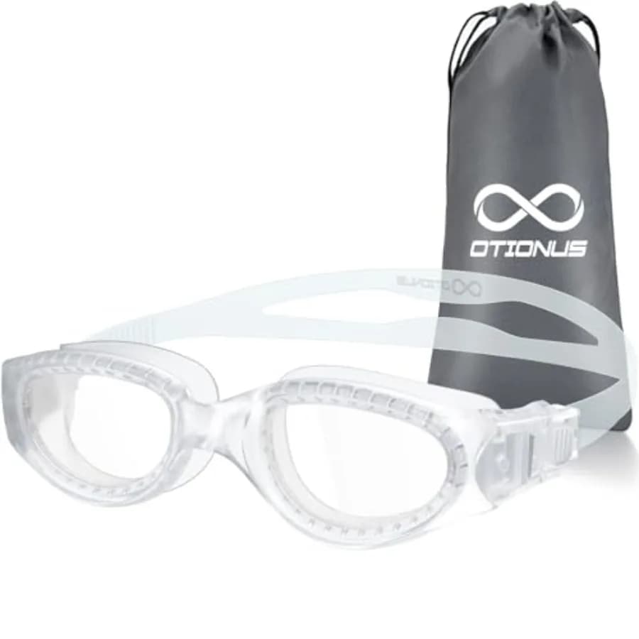 Occhialini da nuoto per adulti, trasparenti, antiappannamento, anti-UV, con ampio campo visivo, per uomo e donna