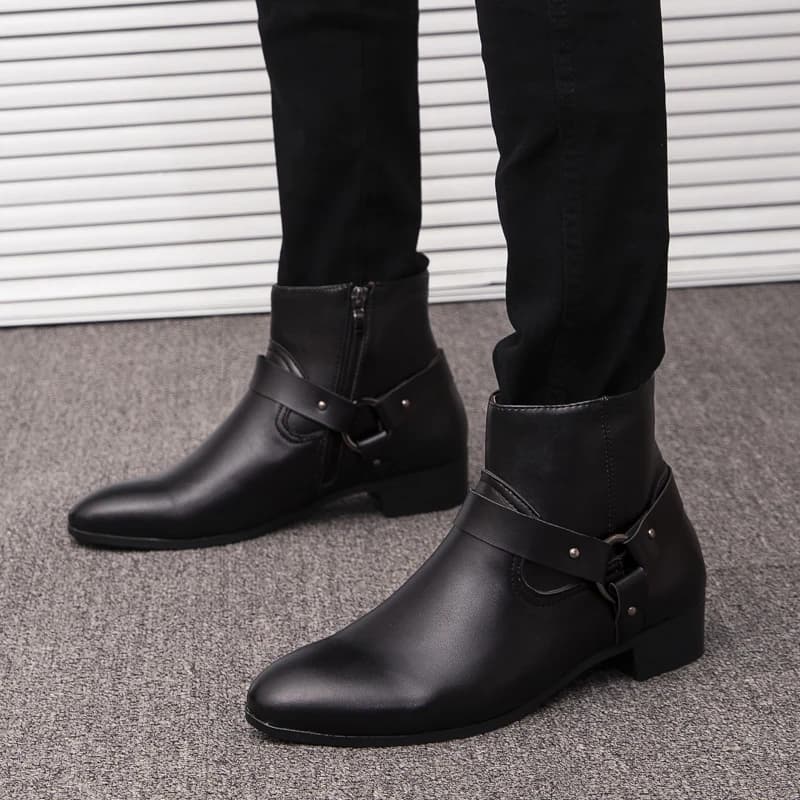 2026 New Ankle Boots PU Leather Men Boots Autumn Winter Fashion Pointed Toe Low Heel Daily Dress Shoes Big Size