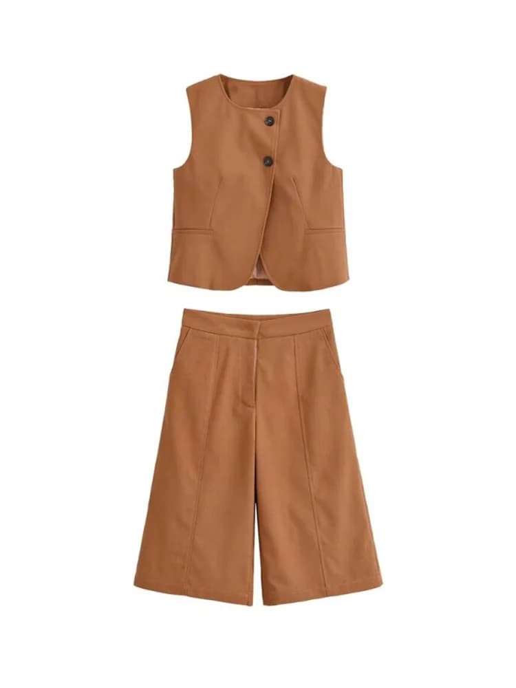 Completi Estivi da Donna 2 Pezzi 2026: Gilet Casual Tinta Unita e Pantaloni al Ginocchio - Abbigliamento Elegante da Strada