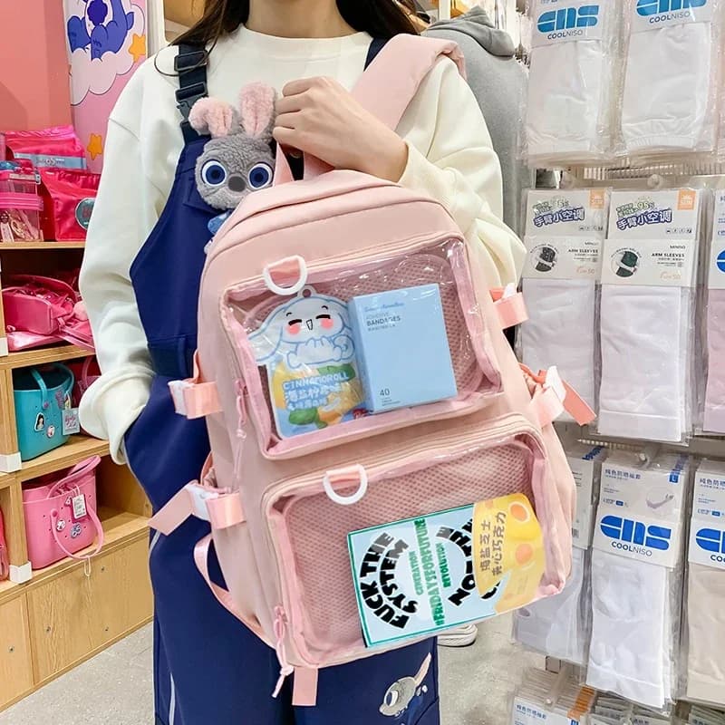 Zaino Trasparente Kawaii da Donna Nuovo 2026, Grande Capacità, Zaino Ita per Studentesse Universitarie JK
