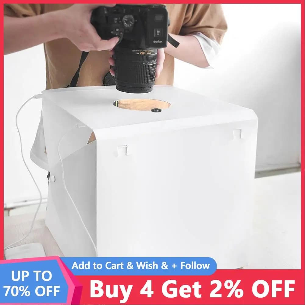 Mini Studio Photo Folding 24,5x22x22cm with Softbox Diffuser and Double LED Light, 6 Colorful Wallpapers