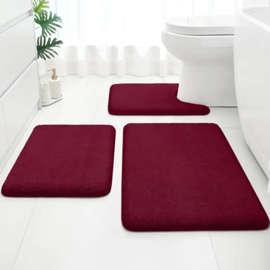 Set di Tappeti da Bagno Migliorati, 3 Pezzi, Extra Spessi, Assorbenti, Morbidi in Memory Foam, Lavabili, Tappetino per WC 17"x24"+20"x32"+Tappeto a Forma di U 20"x24"