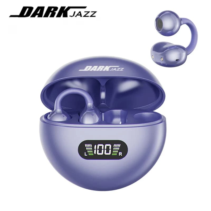 DARKJAZZ Bluetooth Wireless Clip-on Headphones with Microphone, Premium Audio, Long Battery Life, Sports Headphones