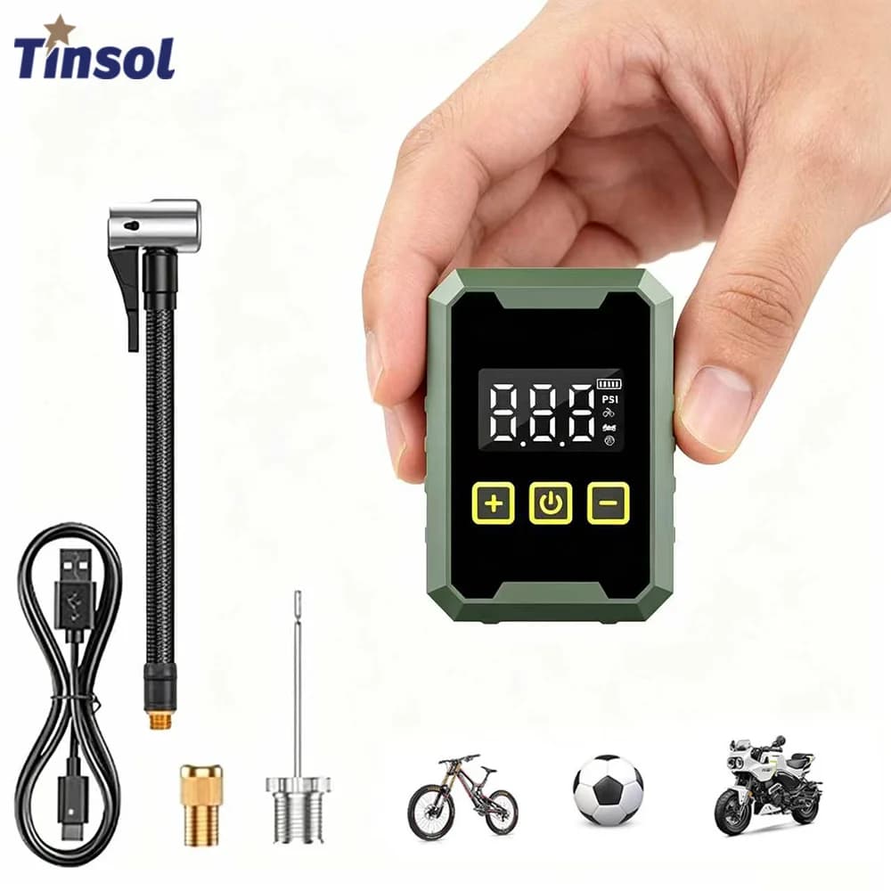TINSOL 150PSI Mini Pompa Elettrica Portatile per Biciclette, Gonfiatore Wireless per Pneumatici con Batteria fino a 500mAh e Schermo, Ricarica Rapida