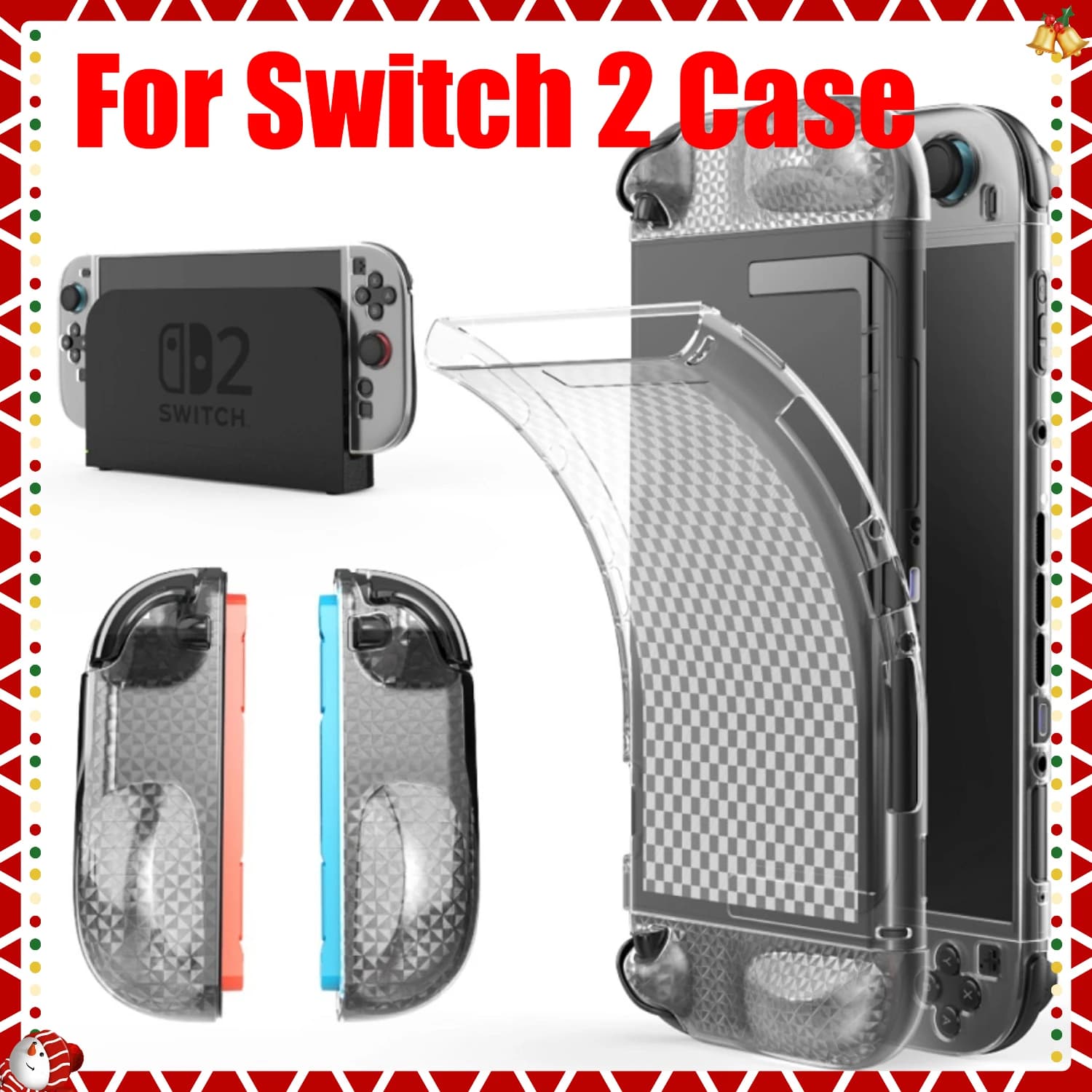 Custodia per interruttore 2 con motivo a griglia in TPU da 1 pezzo, custodia protettiva per accessori Switch 2 con 6 cappucci per pollice e protezione per schermo in vetro temperato