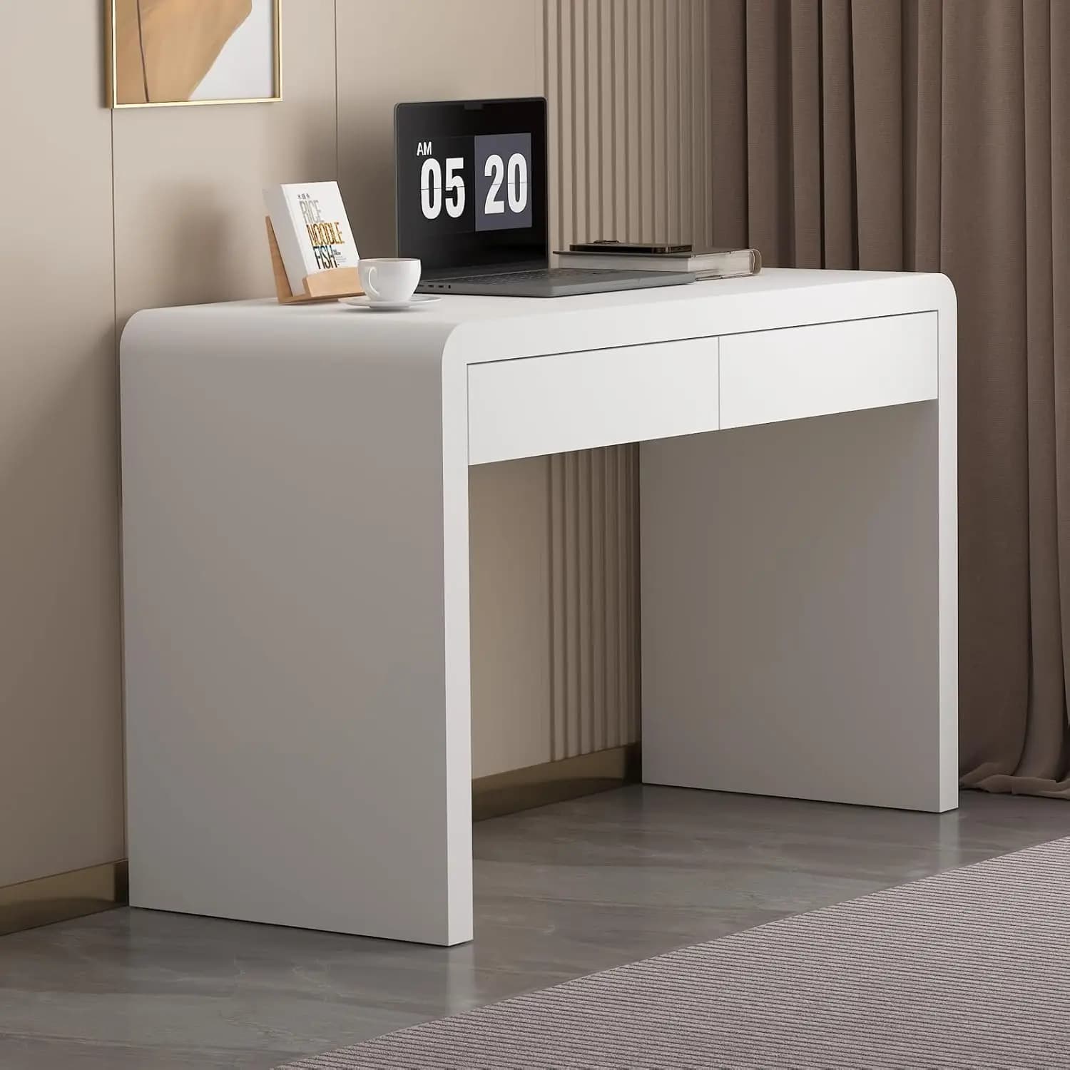 Scrivania da Gaming Bianca con Cassetti, Tavolo in Legno per Ufficio Domestico, Camera da Letto, Scrivania per Bambini, Piano Spesso, Personalizzabile