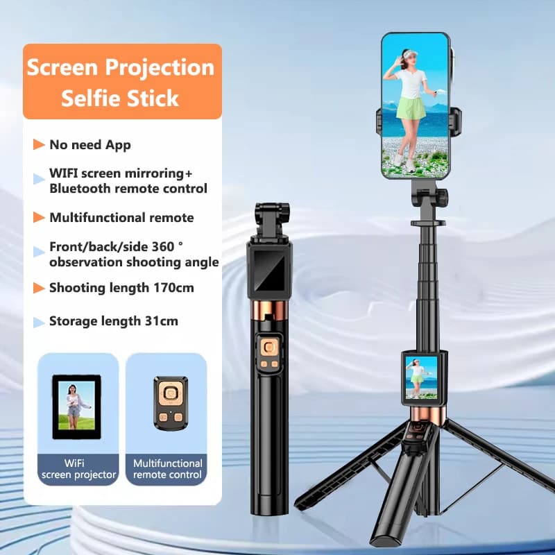Tripod support for selfie stick wireless with remote control and selfie monitor for small screen fusion for live selfie streaming for smartphones