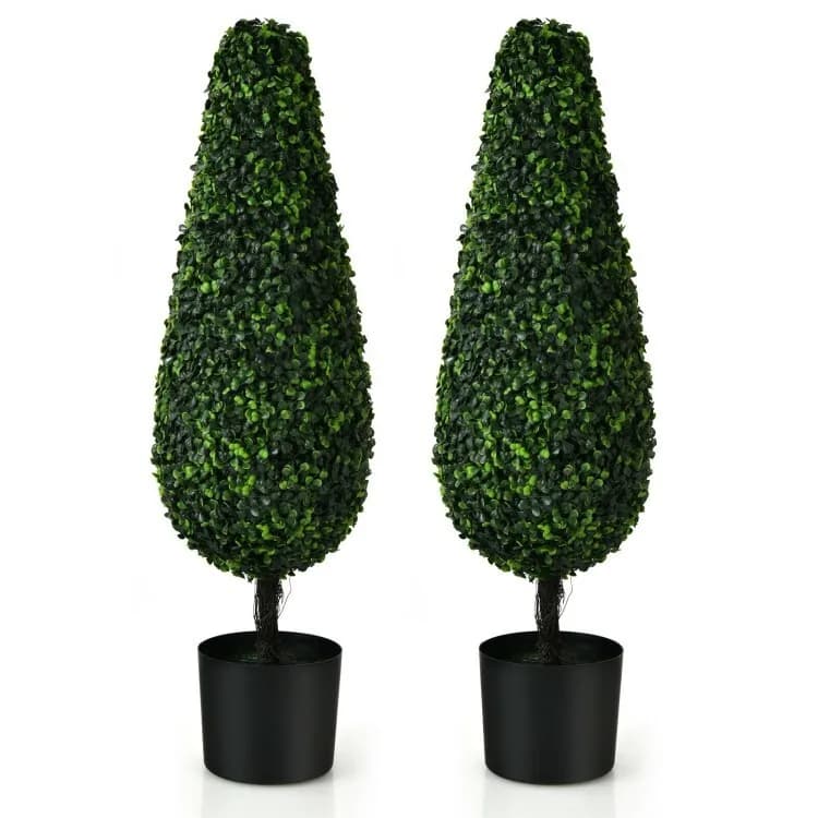 Set di 2 Alberi Artificiali a Torre da 3 Piedi, Resistenti ai Raggi UV, per Interni ed Esterni, Alberi da Ufficio