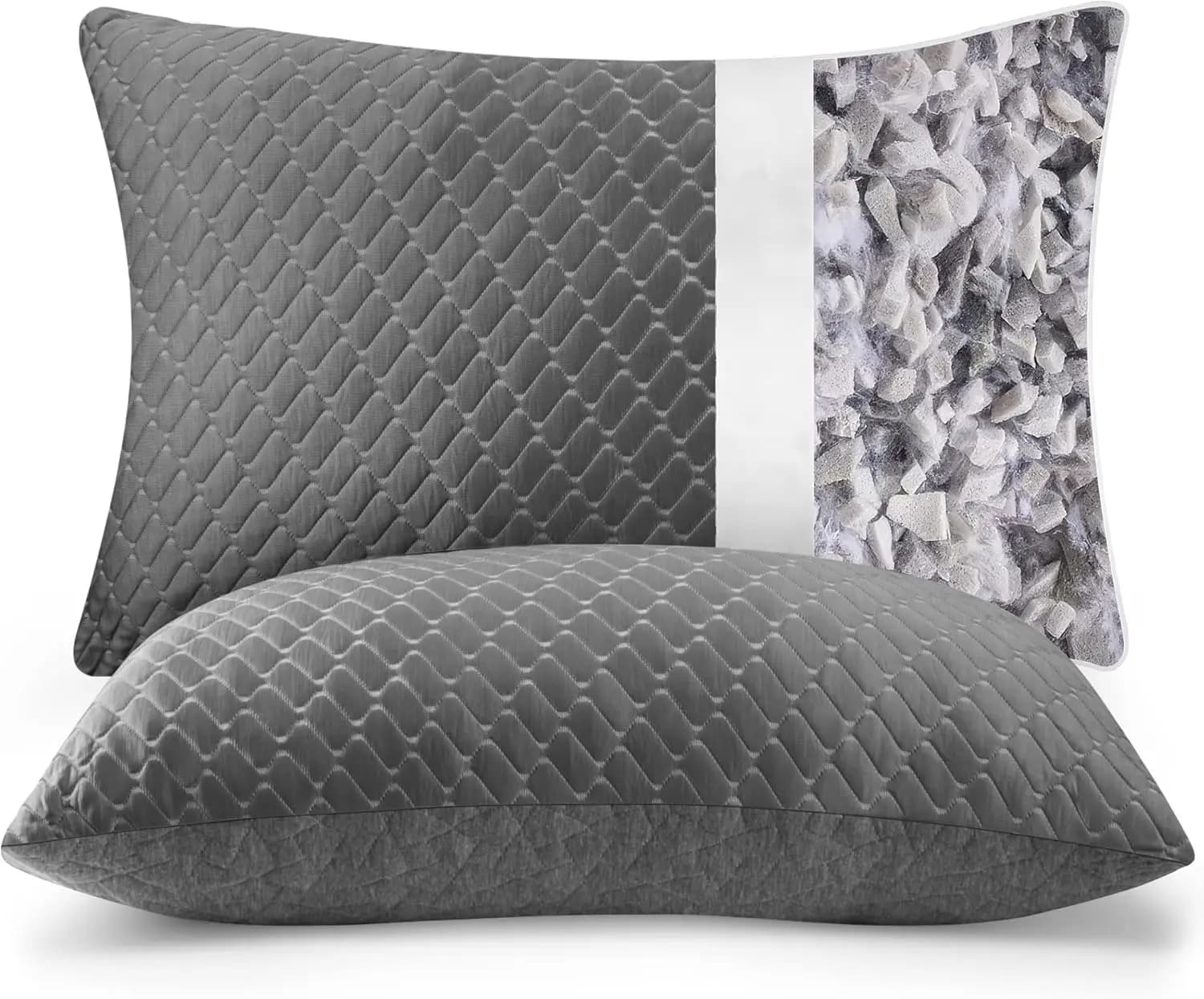 Set di 2 cuscini King Size in memory foam, cuscini grigi rinfrescanti regolabili per tutte le posizioni di riposo