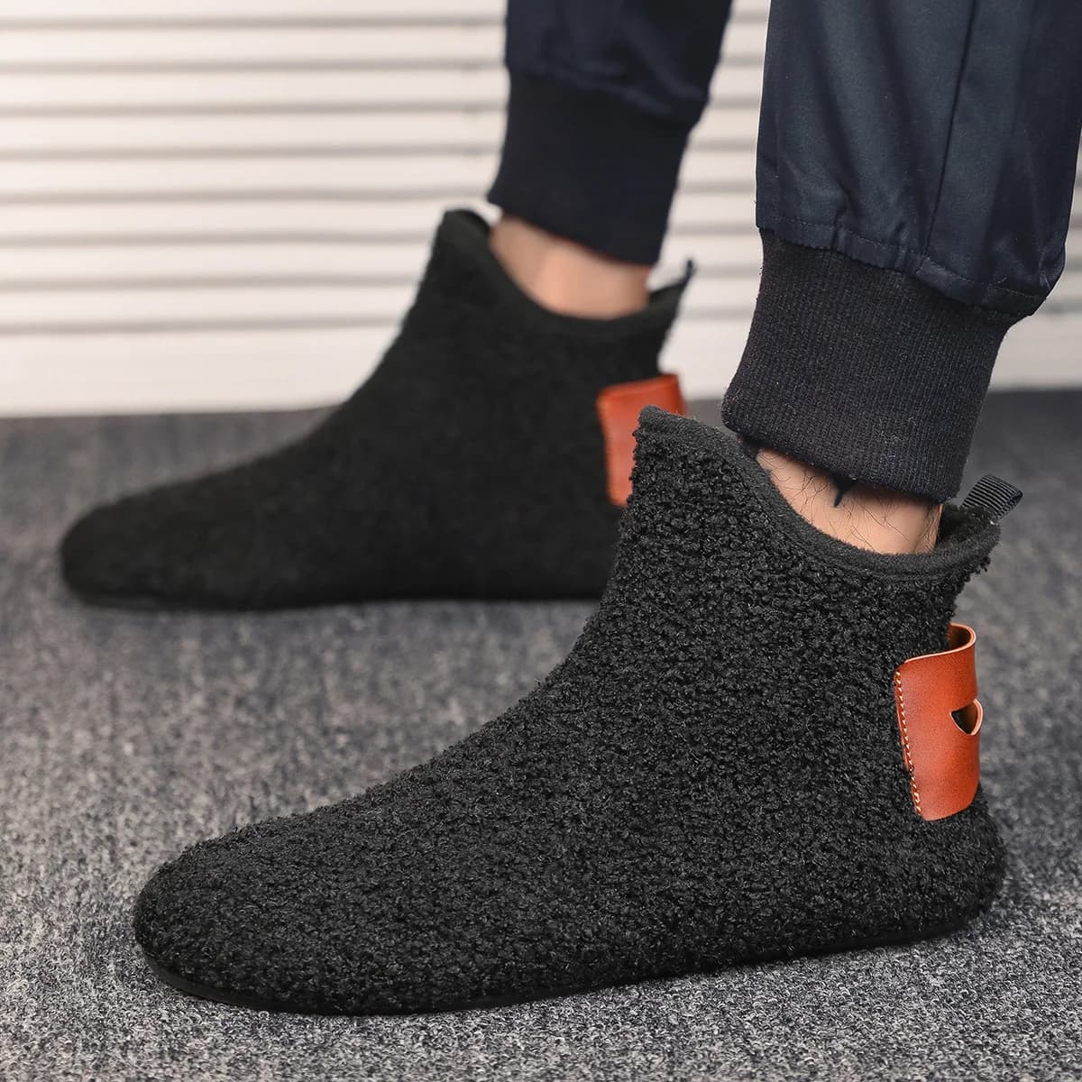 Pantofole sovrapposte pelose da uomo - Calore invernale Scarpe da casa per interni con fodera sfocata e supporto per l'arco plantare, Ammortizzazione morbida Comfort,
