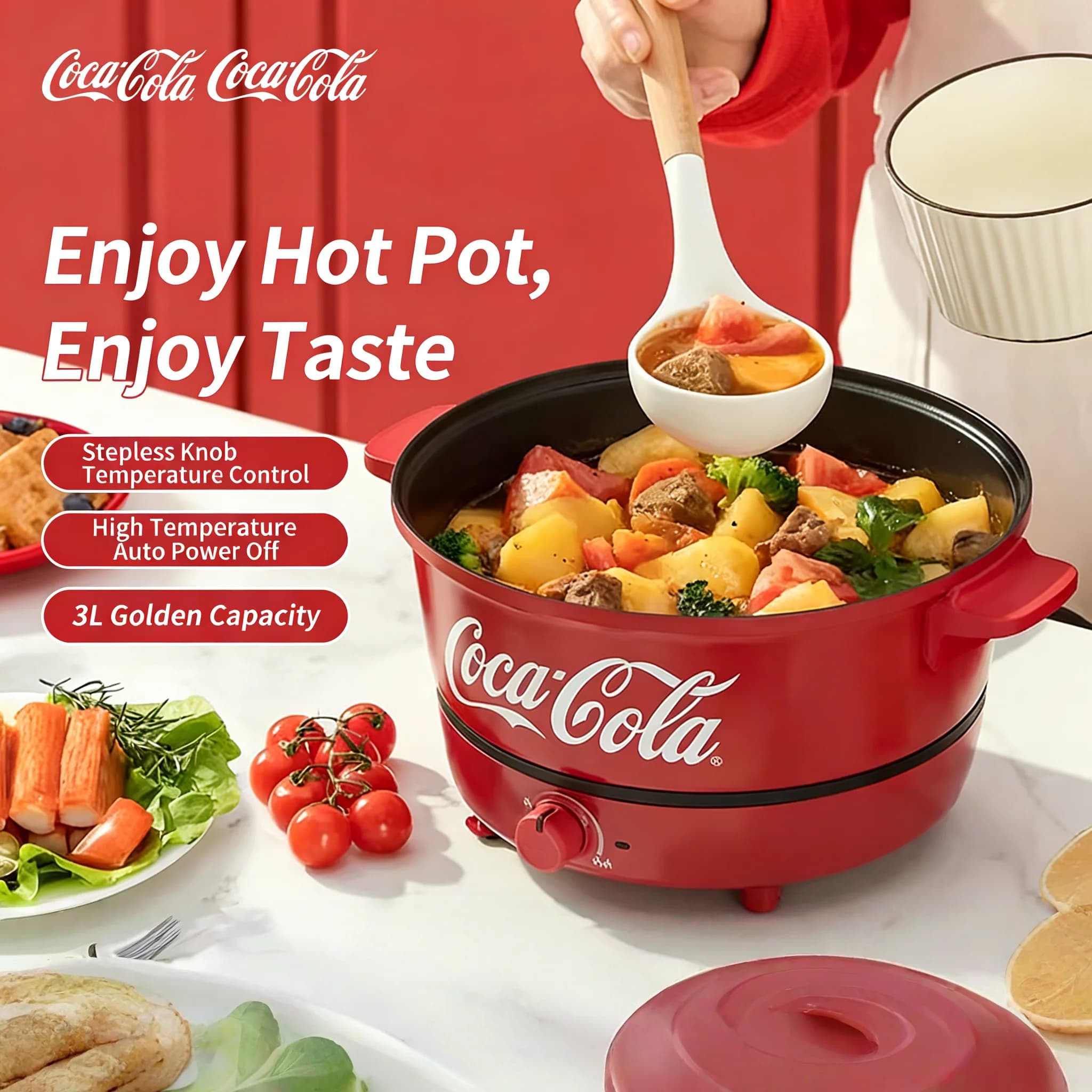 Coke 220V Pentola Elettrica Portatile Multifunzione per Hot Pot, Mini Pentola Antiaderente per Cucina e Casa
