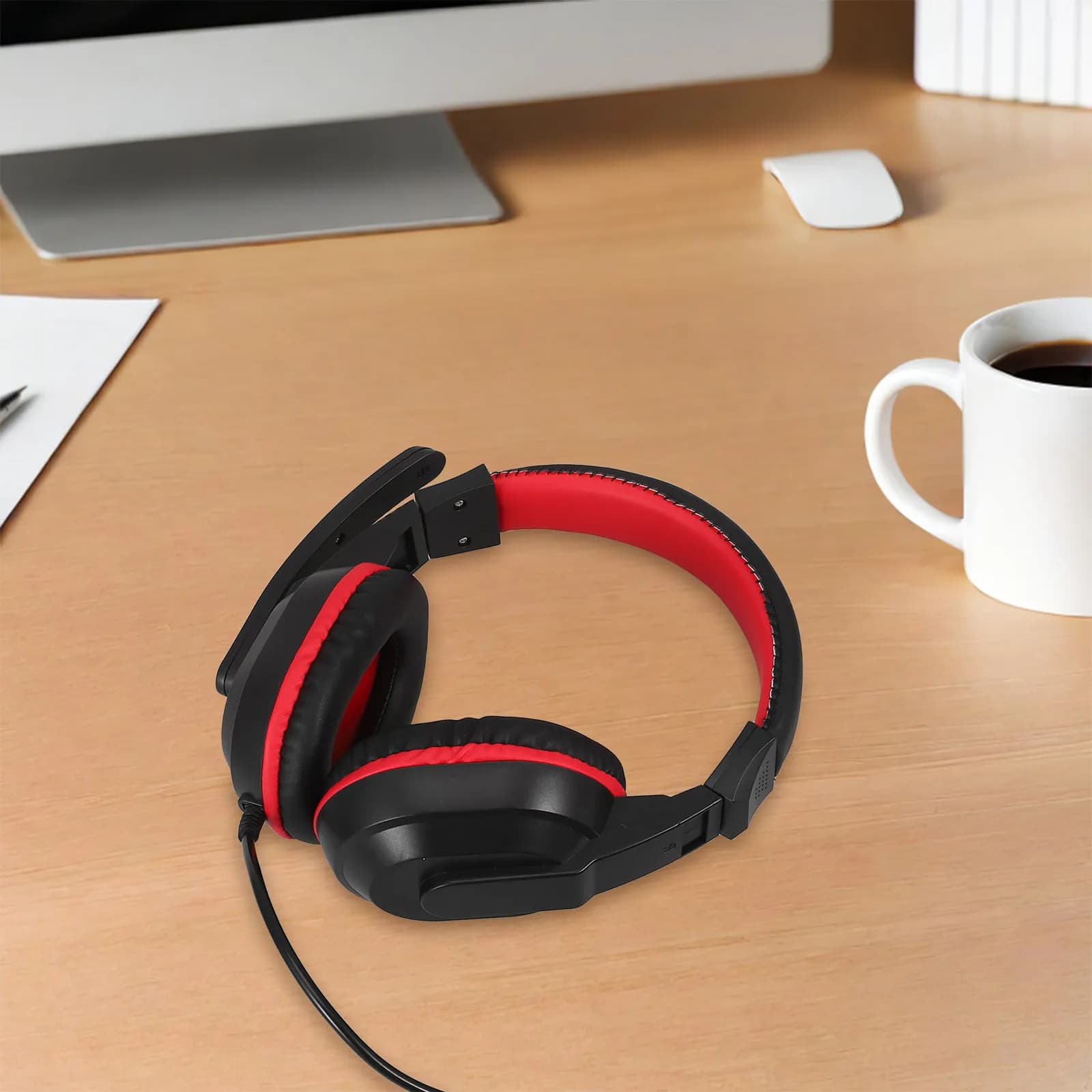 Cuffie da Gaming per PC, Stereo con Microfono, Fascia Regolabile, Cuscinetti Auricolari, Bassi Profondi, Cancellazione Passiva del Rumore, Blu