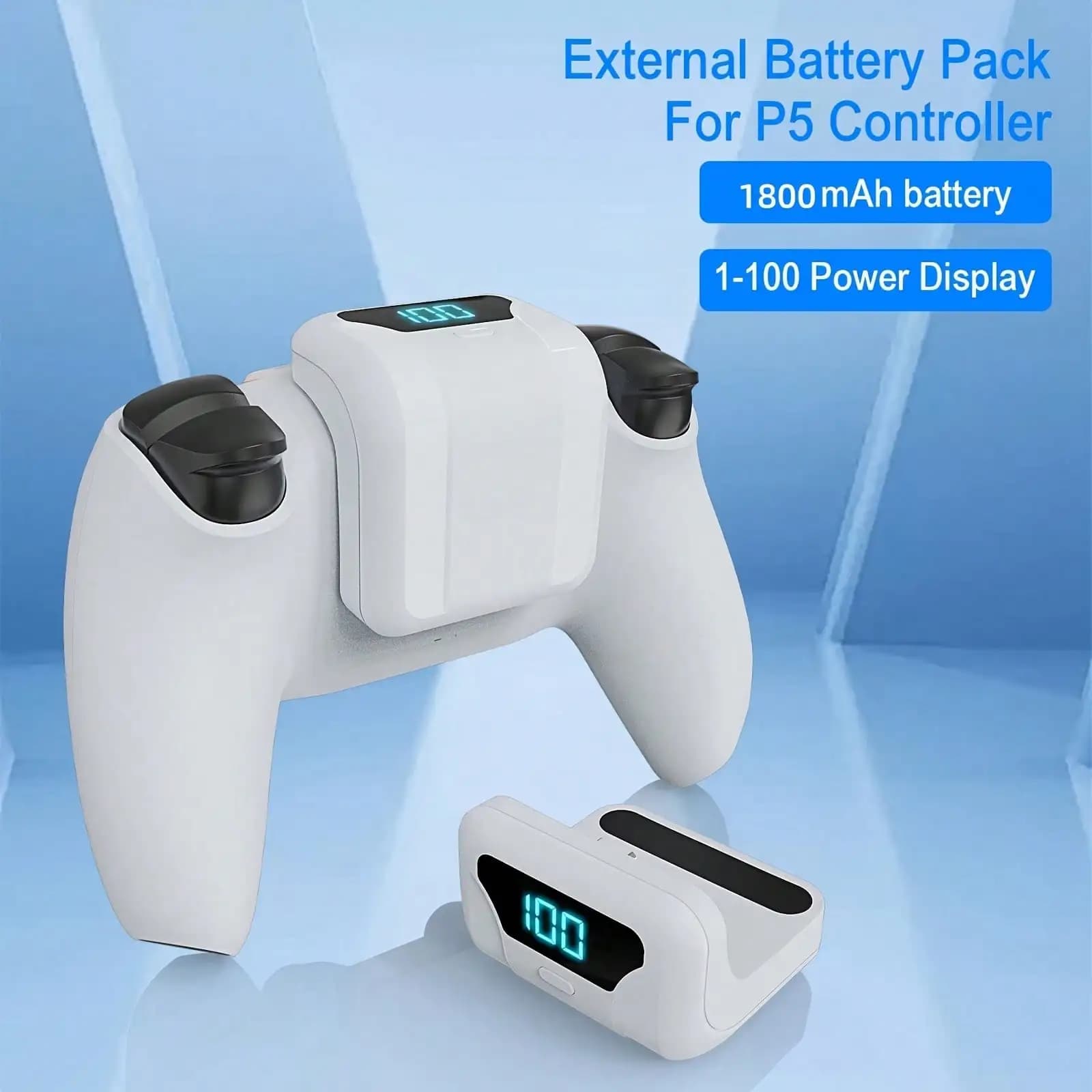 Portable External Battery Pack for Game Controller, 1800mAh Capacity, Fast Charging with Digital Power Display, Detachable Design, Overcharge Protection Chip, Durable Charging Case for Wireless Game Controller Daily Gaming Use