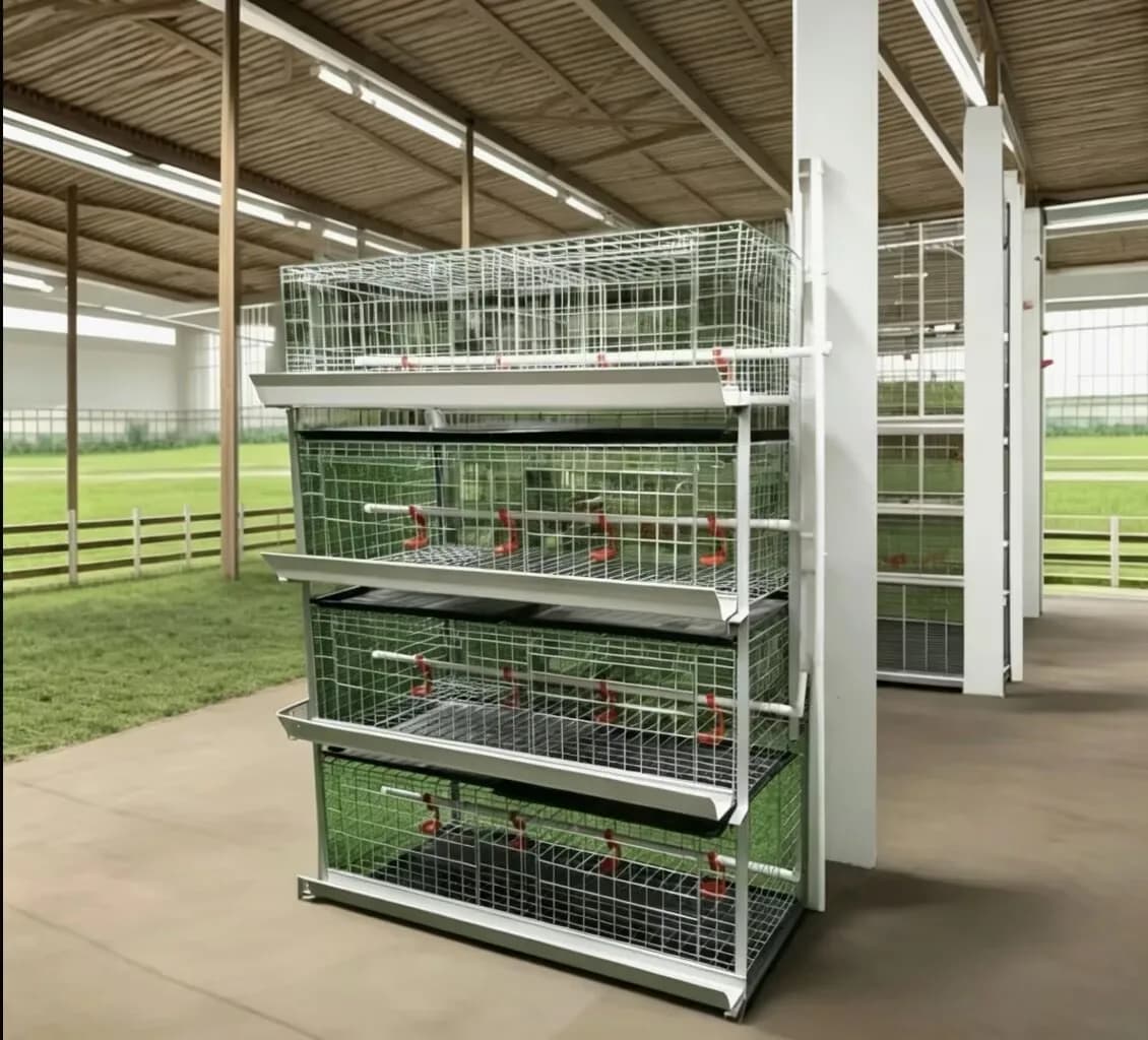 Nuovo Sistema di Gabbie per Polli da Carne Tipo H, Allevamento Avicolo a Batteria, 4 Livelli, 2 Porte, in Acciaio Zincato a Freddo con Nastro per la Rimozione del Letame