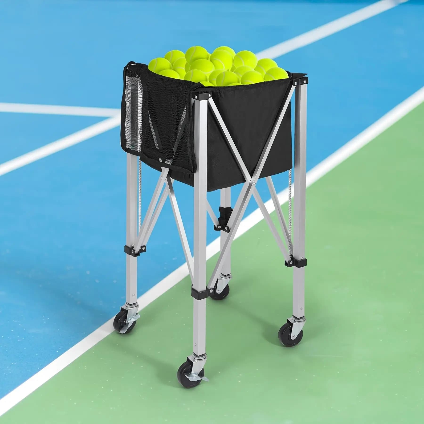 Carrello pieghevole per palline - Portaoggetti portatile con ruote per pickleball, tennis e allenatore