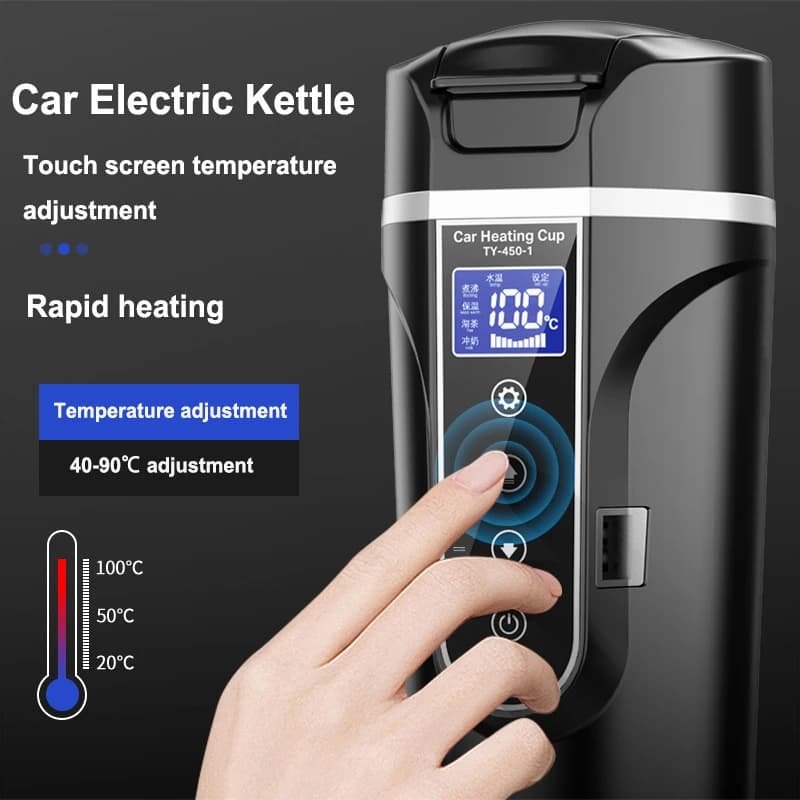 12V/24V/220V LED Electric kettle for outdoor portable car heated isolated coffee maker stainless steel house Thermos cup