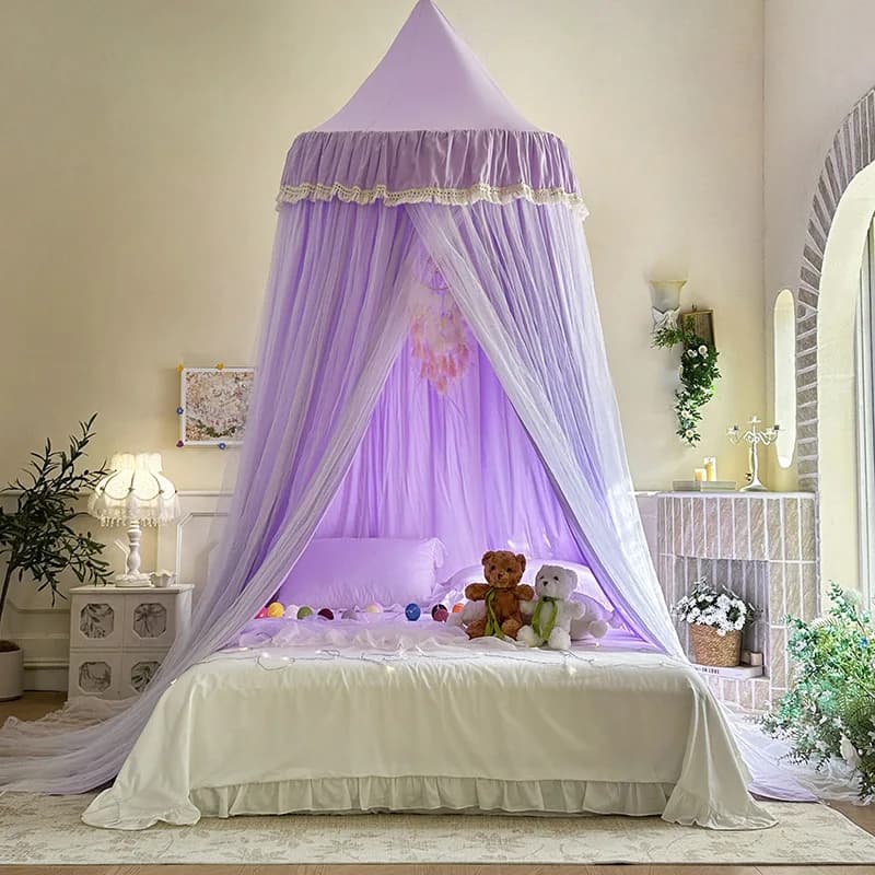 Canopy Bed Curtains Room Decor Bed Canopy Ceiling Curtains Double-pointed Roof Floor-length Mosquito Net Hanging Blackout Shade