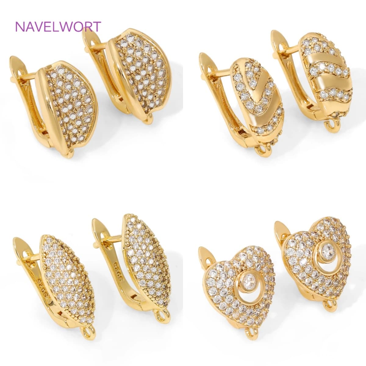 Fixing elements for 18K gold plated brass earrings, accessories for earrings with inlaid zircons, accessories for earrings, supplies for creating DIY jewelry