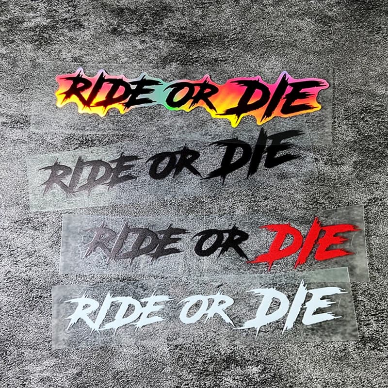 1PC RIDE OR DIE Funny Motorcycle Helmet Stickers for Scooter Fuel Tank Front Carnation Bicycle Top Descaling Waterproof Vinyl