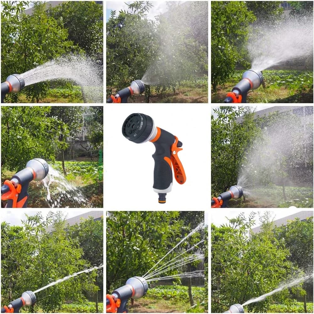 Multifunctional 8 Spray Pattern Garden Water Gun, High Pressure Hose Nozzle with Connectors for Watering, Car Washing and Home