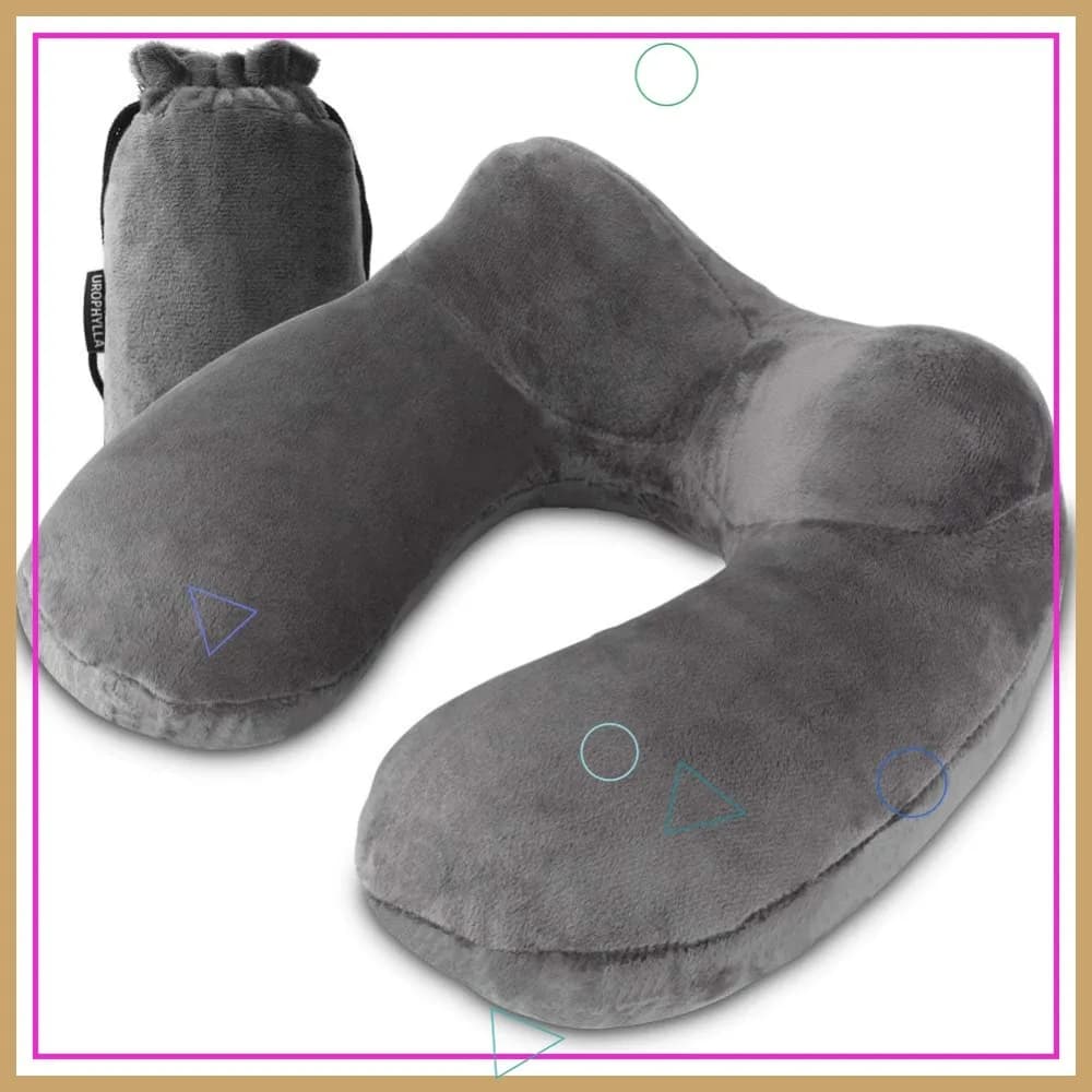 Cuscino da Viaggio Gonfiabile in Morbido Velluto per Aereo, Auto, Treno, Ufficio, Supporto Ergonomico per il Collo con Fodera Lavabile, Compatto e Portatile