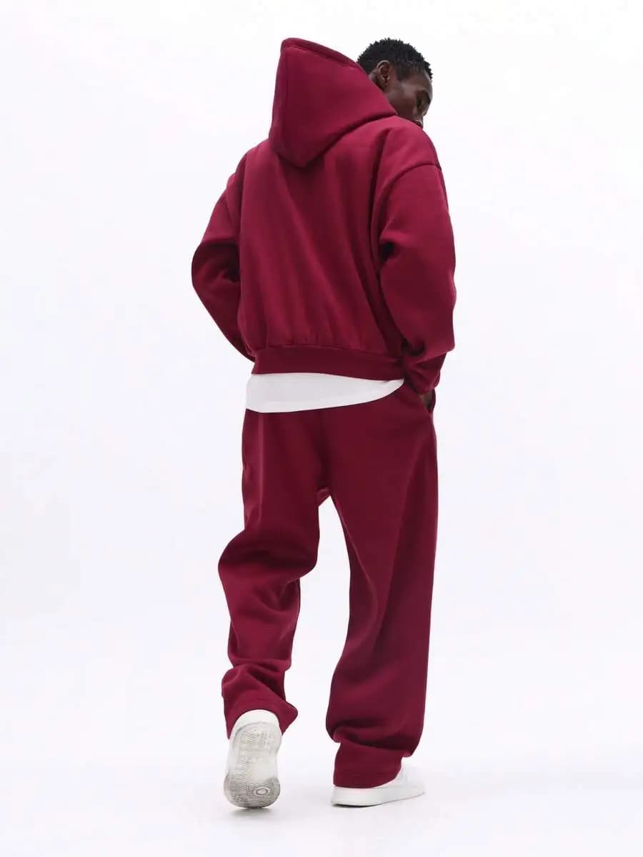 Felpa con cappuccio da uomo con zip e pantaloni sportivi a gamba dritta abbinati, tuta casual invernale