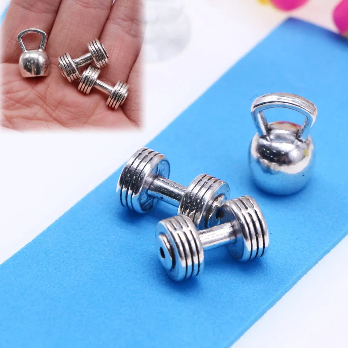 Miniature Gym Scene Sports Equipment for Doll House, BJD Alloy Handlebars and Kettlebell Scene Objects