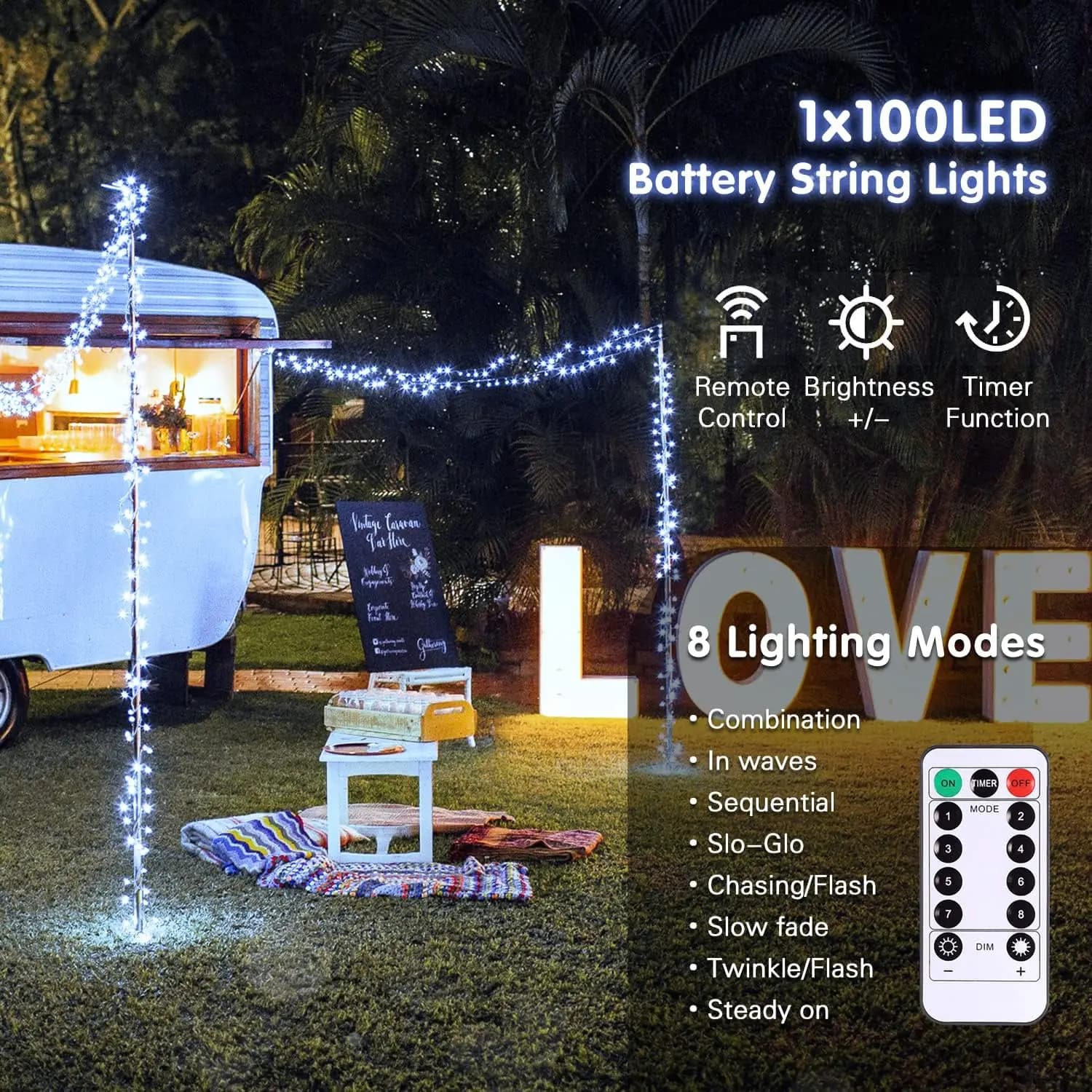 100 LED Remote Control Christmas Lights Outdoor Waterproof Twinkle Fairy String Lights with 8 Modes Battery Powered Mini Lights