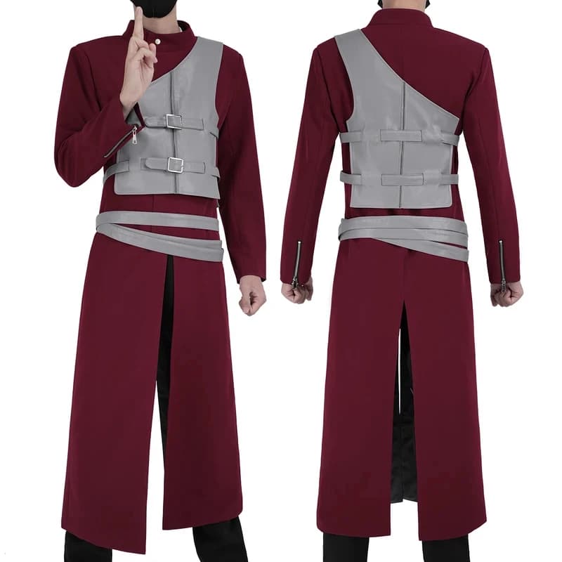 ❤️ ❤️ ❤️ Costume Cosplay Anime Gaara HOLOUN: Cappotto, Pantaloni, Gilet, Cintura - Perfetto per Convention, Halloween, Natale ❤️ ⭐️ ❤️